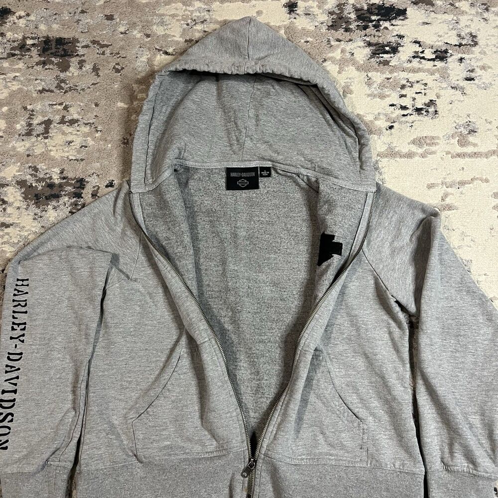 Harley Davidson Motorcycle Hoodie Jacket Gray Cropped Full Zip Women's Size L - Picture 5 of 12